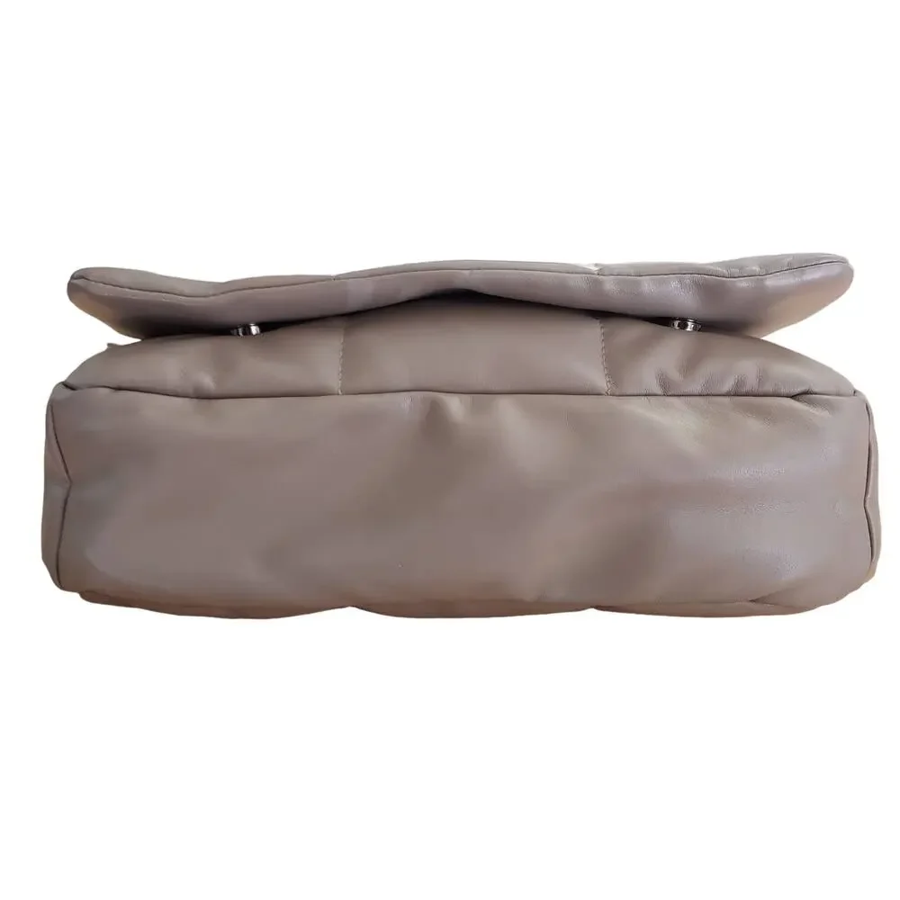 Sondra Roberts Squared Quilted Faux Vegan Taupe Leather Shoulder Clutch Purse